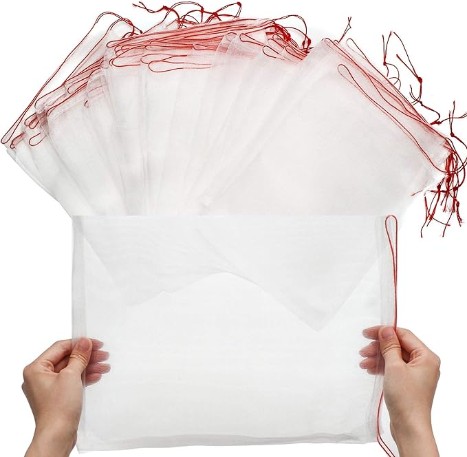 50 PCS Fruit Protection Bags, Enpoint 10x14 Inch Reusable Garden Netting Mesh Bag with Drawstrings, Plant Covers Protect Fruits Vegetables Tomato Apple Peach Trees