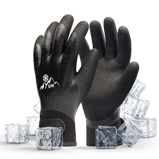 Waterproof Gloves for Men and Women, Freezer Gloves with Grip, Double Nitrile Dipped for Extreme Oil Repellent, for Construction, Mechanics, Mining, Plumbing, Black, Medium