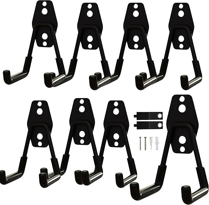 Garage Hooks Heavy Duty with Anti-Slip Coating, Steel Utility Ladder Hooks for Hanging Garden Tools, Hoses, Ropes, Bikes and More (8, 3in)