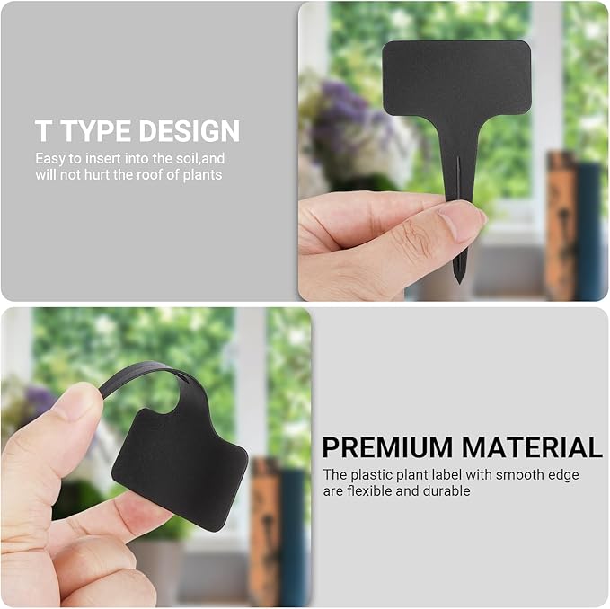 Greaner 300 PCS 4 Inch Garden Labels, Black T-Type Plant Tags and Labels, Plant Labels for Outdoor Garden, Nursery Garden Labels for Plants Herbs Flowers Vegetable Potted