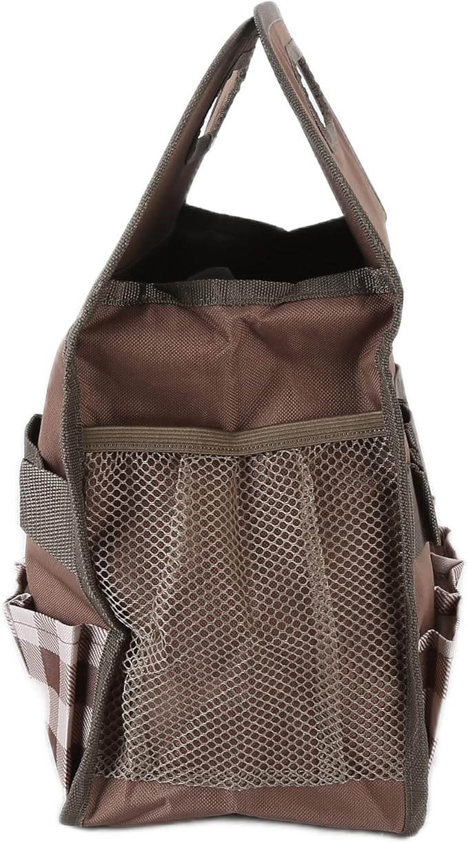 L Garden Tool, Portable Multifunction Tool Handbag, Ox Cloth with 5 Slots and Mesh s, for Gardening Woodw Household Sto (Coffee Grid)
