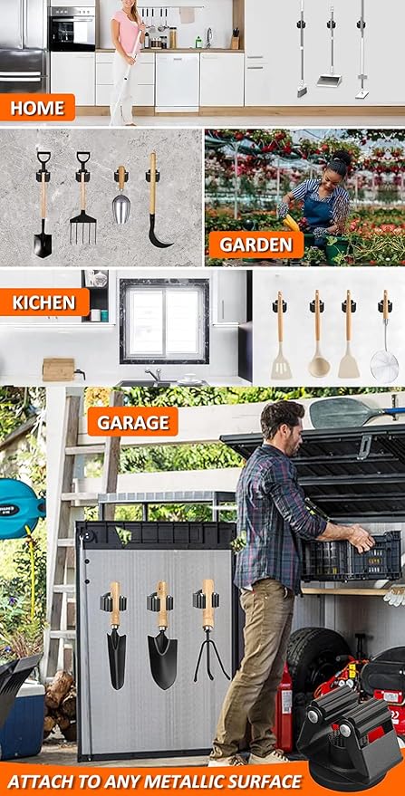 AKOAK Broom and Mop Rack Holder, Wall Storage Organizer, Screw Mount, Garden Tool Organizer Stainless Steel Mop Rack, Home, Kitchen, Bathroom, Garden, Garage Storage (6 PCS, Black)