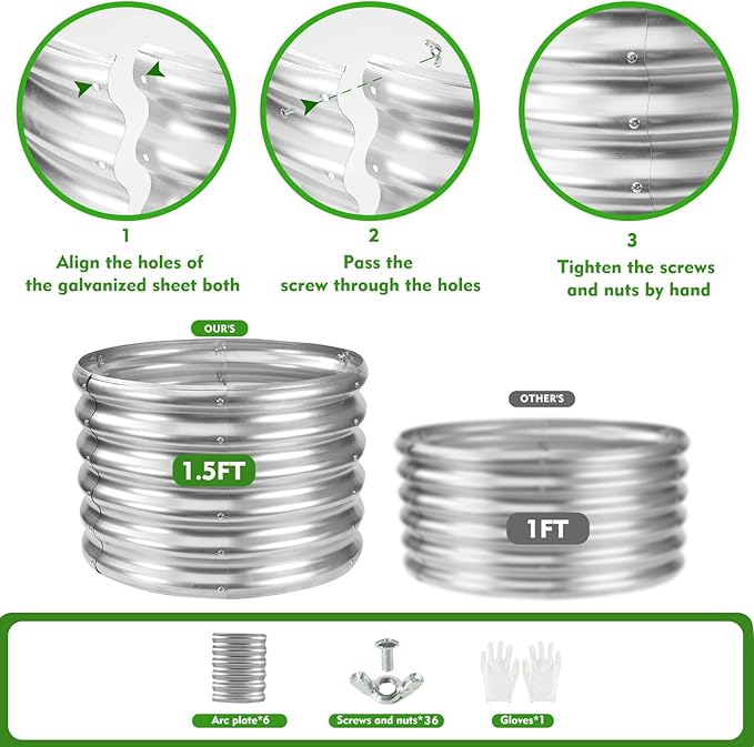17" Tall Round Outdoor Garden Raised Garden Bed Kits-0.8MM Thick Metal Raised Planter Bed/Ground Planter Box for Variety of Flowers,Herbs,Vegetables,Trees (Silver, 24 Dia X 16.5 inches)