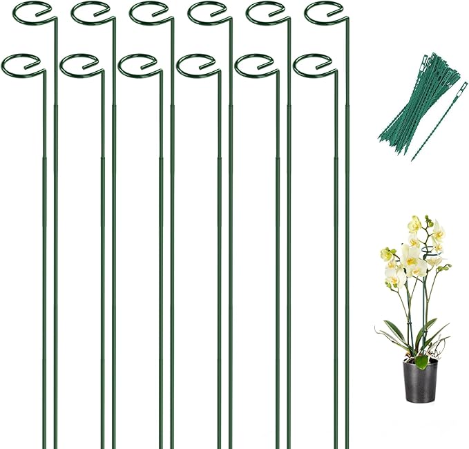 Breeze Touch 12 Pack Plant Stakes, 35.4 Inch Plant Support Stakes with 15 Twist Ties, Plant Sticks Support, Flower Stakes for Plants Peony, Tomato Seedling, Marigold, Amaryllis, Sapling, Coreopsis