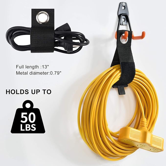 AOBEN 24PCS Garage Hooks, Heavy Duty Double Garage Hanger Organizer Wall Mount Iron Anti-Slip Garage Storage Hooks for Ladder, Power Tool,Bike,Ropes（23 Hooks & 1 hoder Strap-Gray