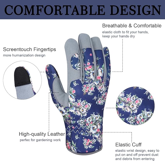 Leather Gardening Gloves for Women Thorn Proof Garden Gloves Touch Screen Working Gloves Gifts,M