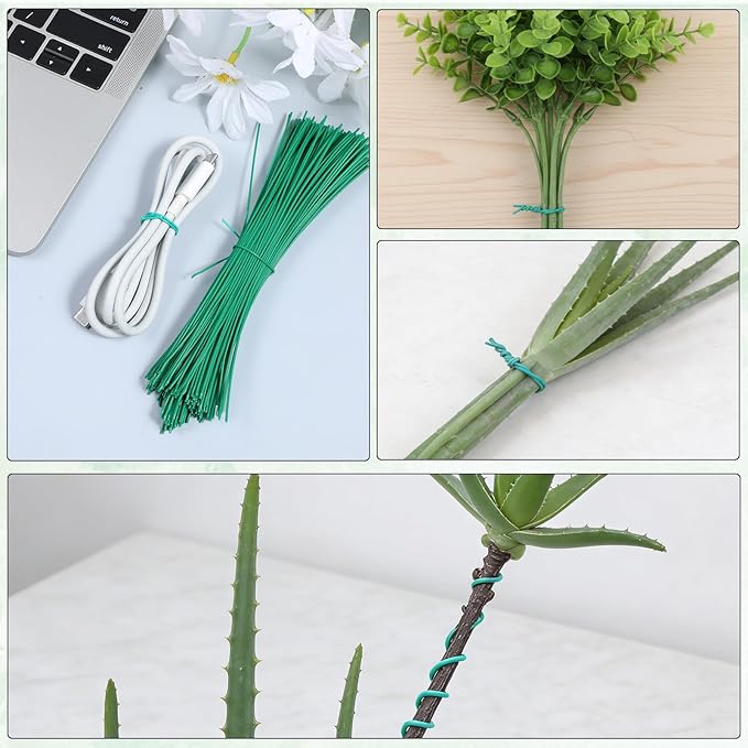 Green Twist Ties, 200 Pcs 6 Inch Twist Ties for Plastic Bags Round Reusable Plant Tie for Indoor Plants for Plants Christmas Holiday Tree Decors Gardening Cable Organization Household and Office Use