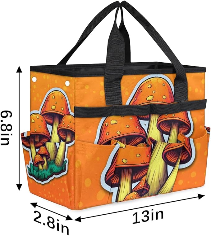 Garden Tool Bag Organizer Garden Tote Bag with Pockets Abstract Mushroom Tool Storage Organizer Gardening Tool Kit Holder 13" x 6.8" x 2.8"