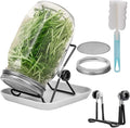 Lulonpon One Sprouting Jar Kit, Wide Mouth Quart Mason Jars with Stainless Steel Screen Sprout Lids, 86mm,1000ml,Stand,Tray and Canning Brush,Seed Sprouter Set for Growing Broccoli, Alfalfa, Mung Bean