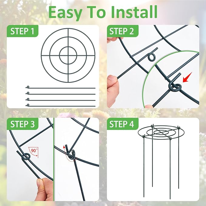 Pelopy 4 Pack 15.7" D x 23.6" H Large Peony Cages and Supports Heavy Duty Metal Plant Support Stakes Flower Support Hoops Rings for Outdoor Garden Rose Tomato, Hydrangea, Peonies, Sage, Cucumbers