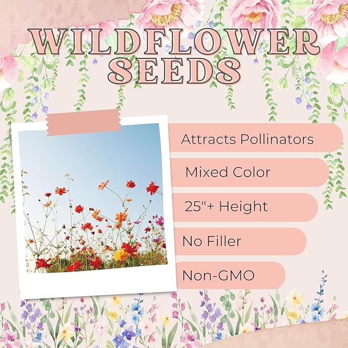 Wildflower Seed Packets Bee Kind Party Favors (Pack of 30) - Bee Friendly & Pollinator Wildflower Seed for Planting Gardening (Bee Kind Blue Sky)