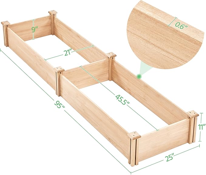 Topeakmart Wooden Elevated Raised Garden Bed Kit Divisible - Garden Planter Boxes for Vegetables Outdoor Outside 95x 25 x 11inches