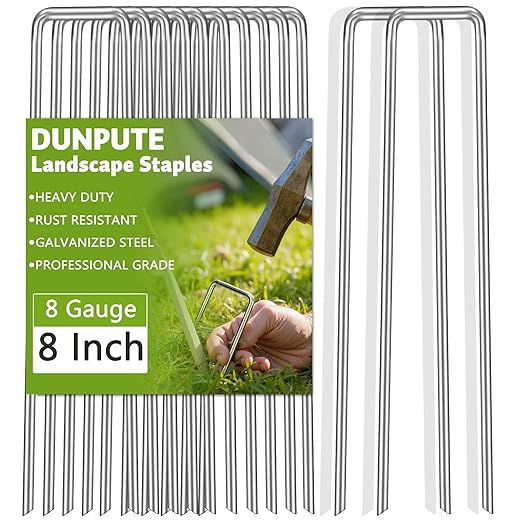 Heavy Duty 8 Inch Galvanized Landscape Staples, 25 Pack, 8 Gauge Garden Metal Stakes, Ideal for Weed Barrier, Drip Irrigation, Landscape Fabric, Lawn Securing
