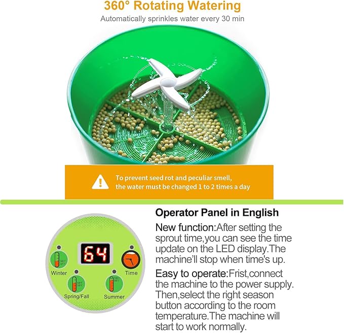Bean Sprouts Machine, Seed Sprouter Kits, LED Display Time, Intelligent Automatic Bean Sprouts Maker, 3 Layers Function Large Capacity Seed Grow, Also for Radish, Alfalfa, Wheatgrass, Broccoli Sprouts
