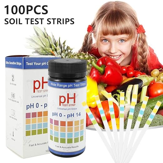 Soil Test Strips, 100 Tests PH Strips for Testing Soil, 0-14 PH Soil Tester Kit for Plants Potting Soil, Horticulture, Farm, Lawn Care