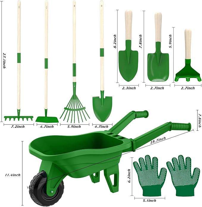 Qtioucp Kids Gardening Tools Outdoor Toys Set Backyard Play with Wheelbarrow Educational STEM Learning Pretend Toys Outdoor Indoor for Toddlers Kids Boys Girls