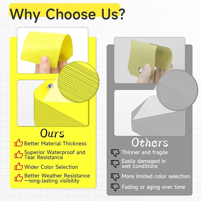 200 Yellow Plastic Hang Tags - 6 1/4 x 3 1/8, Heavy Duty, Write On, Ideal for Equipment, Car Parts, Inventory & Repair