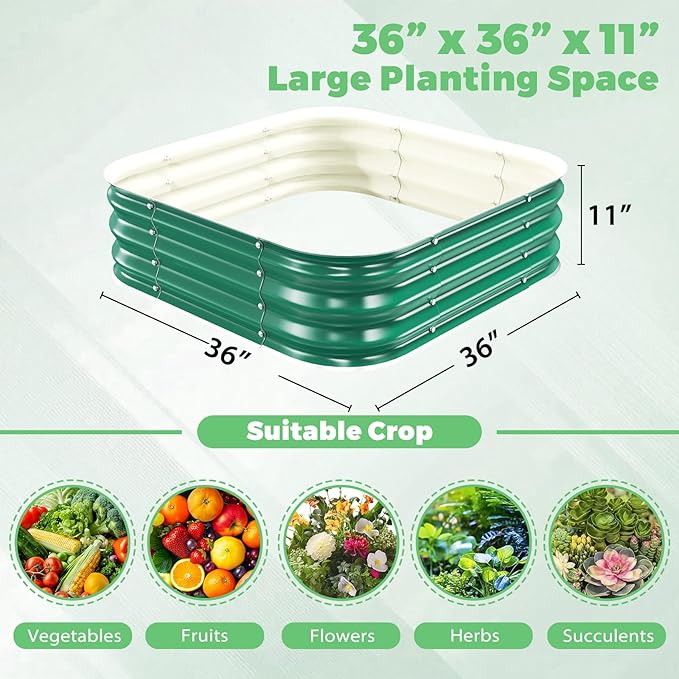 Galvanized Raised Garden Bed, 3x3x1ft Garden Planter Bed Outdoor, Heavy Duty Rustproof Steel Raised Bed Kit for Gardening Vegetables Fruits Flowers Grow Green