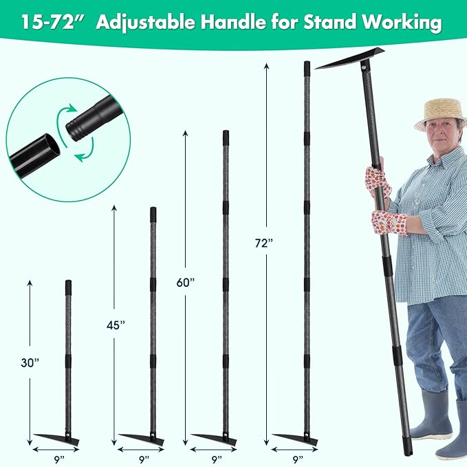 Garden Hoe, Heavy Duty Trenching Hoes with 72 Inch Long Handle, Sharp Edge Triangle Weeding Hoe Garden Tools for Weeds Removal,Cultivating,Digging,Loosen Soil, Trenching, Landscaping Manual Weeder