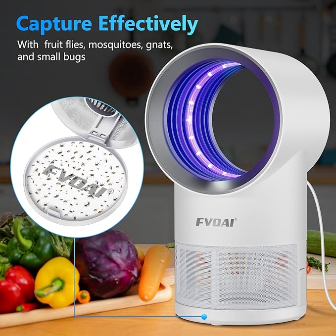 Fly Trap Indoor,Fruit Fly Traps for Indoors Mosquito Trap Indoor Insect Trap with Suction, Time Setting, Bug Light & 10 Pcs Sticky Glue Boards (White)