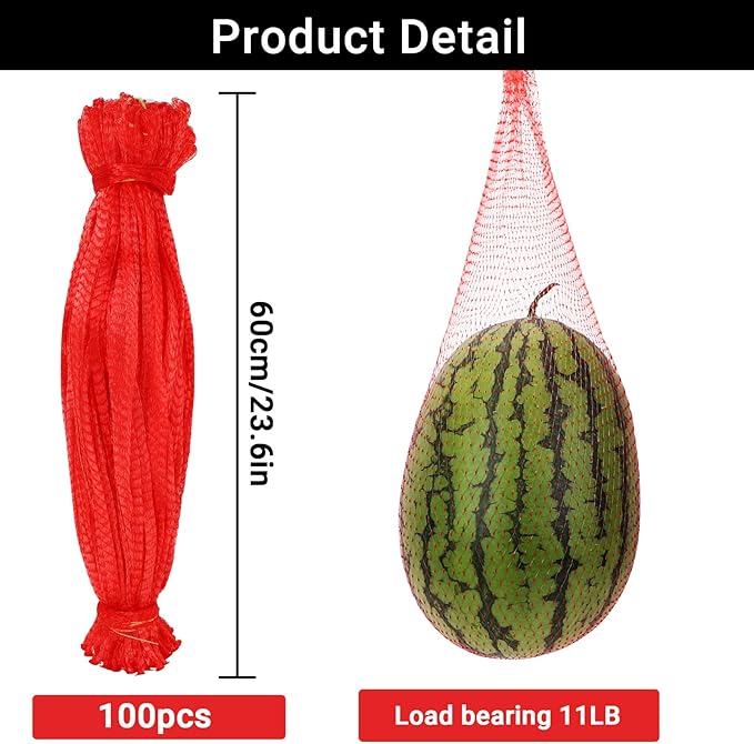 Onions Fresh Bag, 100 Pack Large Melon Hammock for Trellis Mesh Vegetable Bags Reusable Produce Bags Watermelon Nets Melon Cradle for Garden, Honeydew Melon, Cantaloupe, 23.6 inch