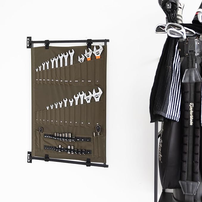 StoreYourBoard Pivot Panel Tool Storage, Swivel Workshop Organizer for Wrenches, Screwdrivers, & Sockets, Metric & Imperial Labeled Slots (High Pine Green)