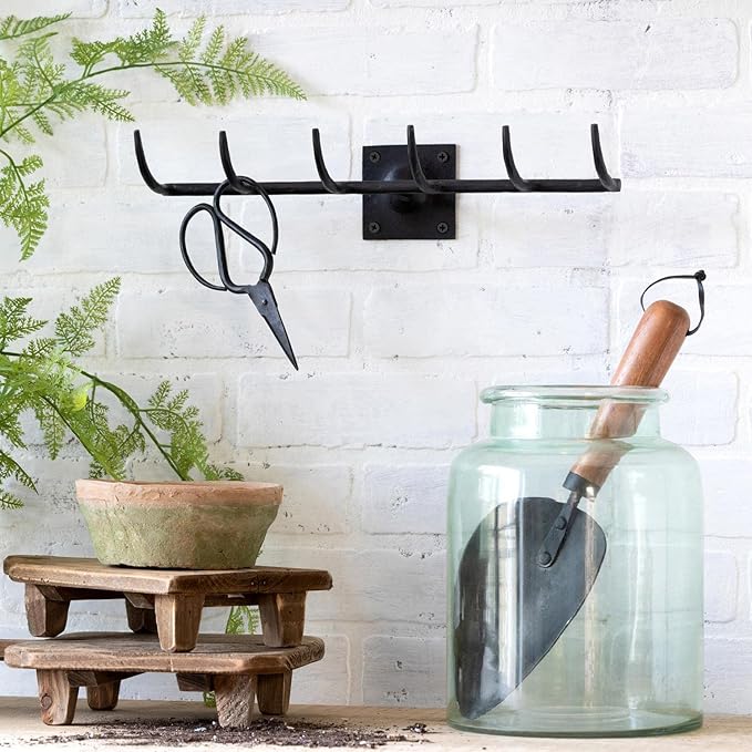 Park Hill Collection Forged Iron Garden Tools Hanger, 14-25-inch Length, Iron, Black, for Gardening, Storage, Organizer, Garden Accessories