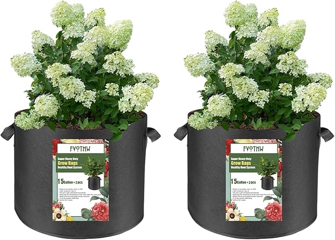2-Pack 15 Gallon Fabric Grow Bags with Handle, Heavy Duty 300G Thickened Nonwoven with Handles and Reusable, Suitable for Garden Vegetables,Fruits and Flowers(Black)
