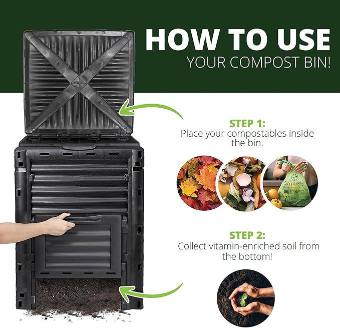 Simply Bio Garden Compost Bin from BPA-Free Material - 80 Gallon (300 L) Large Outdoor Compost Bin, Easy Assembly, Lightweight, Fast Soil Creation, Black