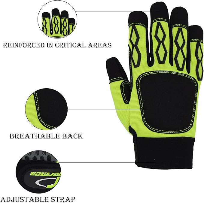Men’s Heavy Duty Work Gloves Utility Mechanic Working Touchscreen Anti-Slip Palm & Knuckle Protection Safety Gloves