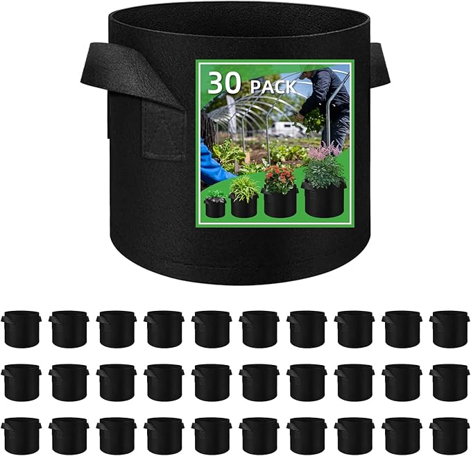 LITLANDSTAR 30 Pack 1 Gallon Plant Grow Bags, Breathable Felt Non-Woven Aeration Fabric Plant Grow Pots, Garden Planting Containers for Nursery Vegetable Flower Grow Bags with Handles (7.1x5.9inch)