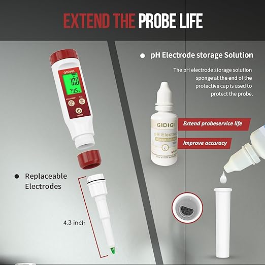 pH Meter for Food Digital pH Meter for Fermentation Hot Sauce Canning Spear Tip pH Food Tester Probe for Cheese Cooking Sourdough Bread Saliva Water Resistant Food Acidity Tester for Solid and Water