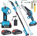 4-in-1 Cordless Pole saw Pruning Set, Electric Pruning Shears & 6 Inch pole saws for tree trimming with 8ft Max Extension Pole, Two 20V 2.0Ah Batteries, Electric Pole Saw Tree Trimming Kit