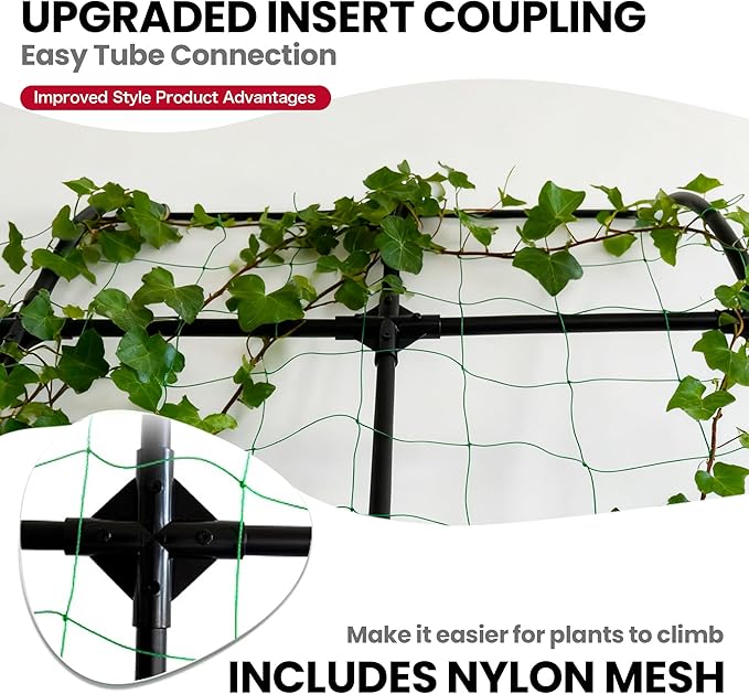 7.2ft Leaning Garden Trellis, No-Drill Lean-to Design for Climbing Plants | PE-Coated Galvanized Steel Plant Support for Flowers & Vegetables, Rust-Proof & Space-Saving Vertical Gardening