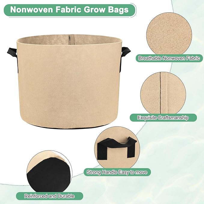 M METERXITY 5-Pack Plant Grow Bags 7 Gallon Grow Bags 300G Thickened Fabric Pots with Durable Handles Plant Garden Grow Pots for Fruits/Vegetables/Flowers/Plants [Khaki]