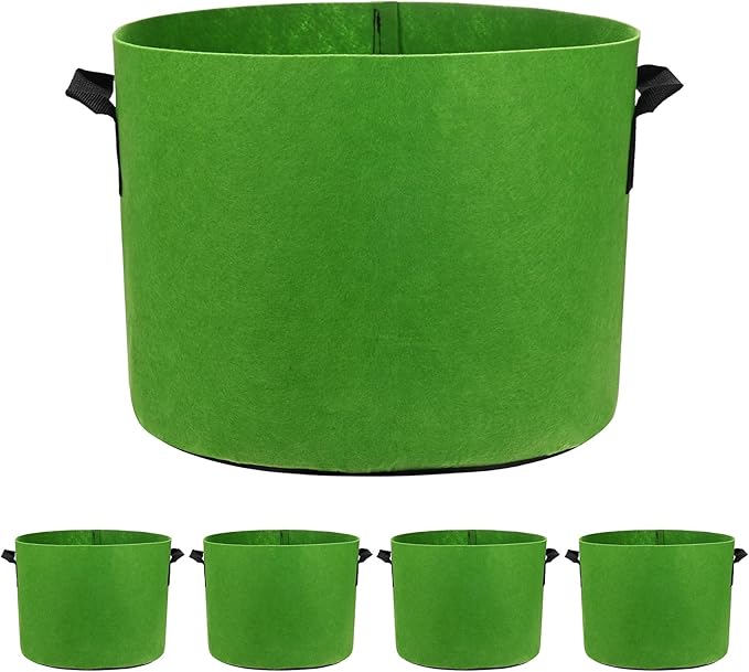 M METERXITY 5-Pack Plant Grow Bags 7 Gallon Grow Bags 300G Thickened Fabric Pots with Durable Handles Plant Garden Grow Pots for Fruits/Vegetables/Flowers/Plants [Green]