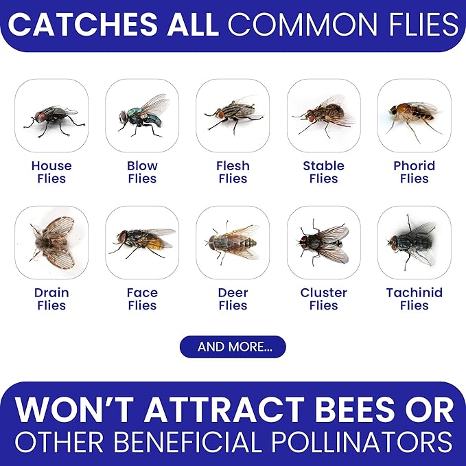 Fly Traps Outdoor Fly Trap for Patio. 9 Non-Toxic Pre-Baited Flies Bags Outdoor Disposable. Hanging Bug Catchers for All Filth Flies Killer for Outside Bug Control in Yard Horse Ranch Trash Can