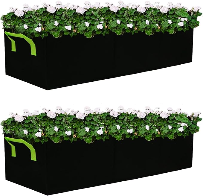 Plant Grow Bags, 2 Pack Fabric Raised Planting Bads, 3 Holes Rectangle Grow Bag, 15 Gallon Breathable Potato Tomato Planter Pots for Outdoor Vegetables Plant Flowers (Black)