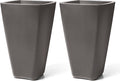 Step2 Bridgeview Tall Square Planter, Large Planters for Outdoor Plants, Gardening and Flower Pot for Patio or Porch, Efficient Drainage, Durable Plastic, Dark Cedar, 2-Pack
