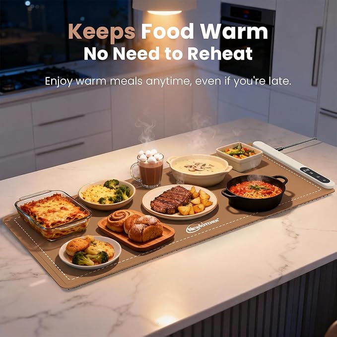 Warming Mat for Food, 36"x16" Food Warming Mat 6 Temperature & Timer Settings Upgrade Graphene Fast Full Surface Heating-Versatile Food Warmer for Gatherings, Parties, Everyday Use-Light Caramel