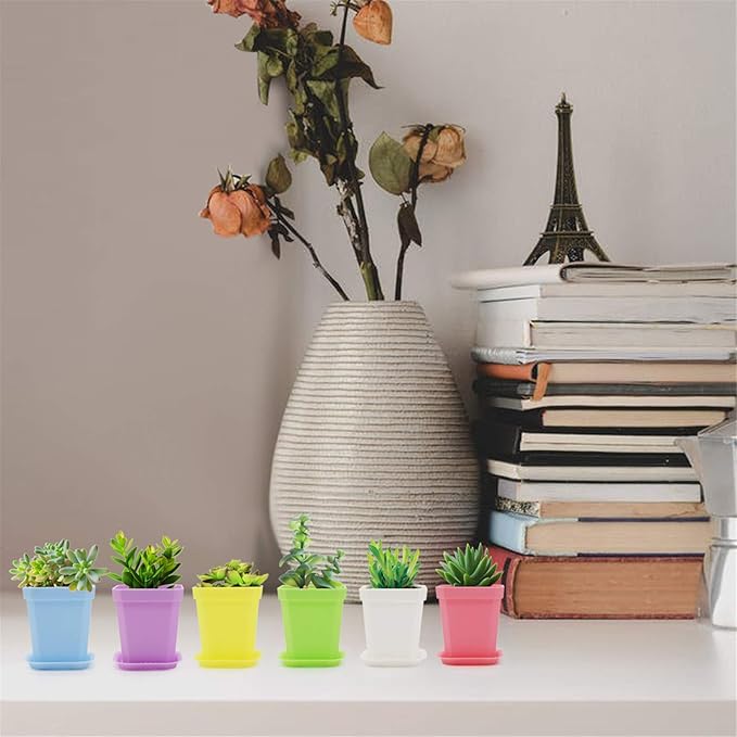 foxany 30 Pcs 3" Plants Nursery Pot, Thick Plastic Square Colorful Flower Planting Pots, Plant Seedling Pots, Seed Starting Pots with Saucers - Multi 30 Pcs