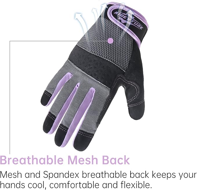 Womens Work Gloves XSmall Working Gloves for Women Work Gloves with Grip Touch Screen,Breathable Mechanic Working Gloves Lightweight Purple XS