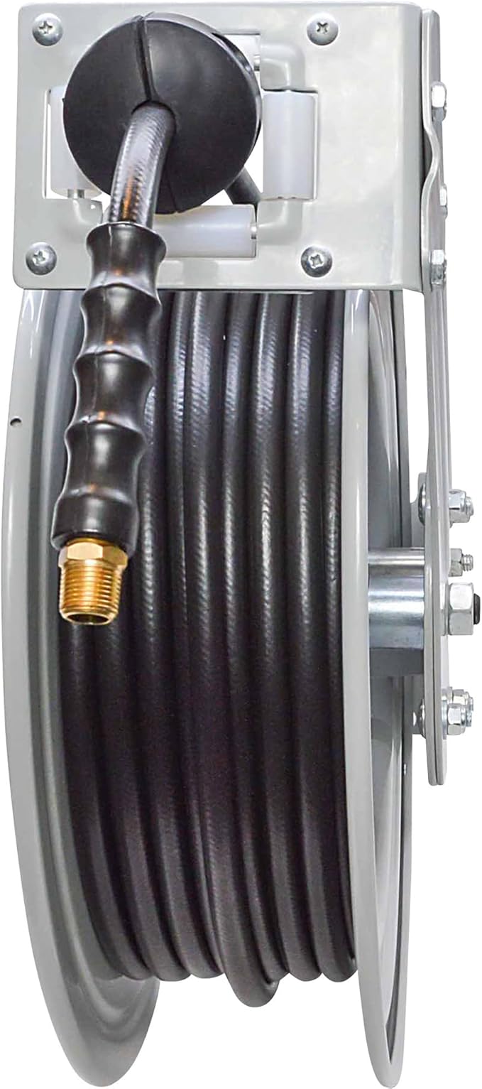 Klutch Auto Rewind Air Hose Reel - with 3/8in. x 50ft. Rubber Hose, 300 PSI