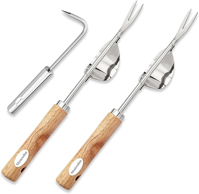 2 Pack Garden Weeding Tools, Stainless Steel V-Shaped Weed Puller & Root Hook Weeder, Heavy Duty Hand Weeder with Ergonomic Wooden Handle for Dandelion, Root Removal, Lawn and Garden