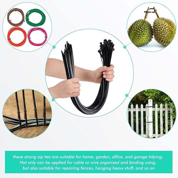 Shappy 50 Pcs Zip Ties Heavy Duty Strong Large Cable Wire Ties Zip Industrial Sturdy Wire, Awnings Tying Branches Bundling of Crops Fixed Water Pipes(24 Inch,Black)