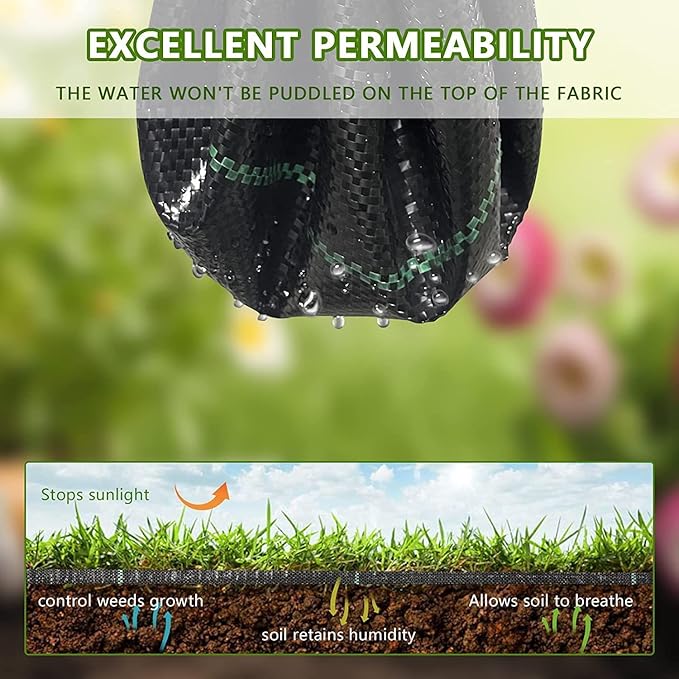 3FT x 100FT Weed Barrier Landscape Fabric (2 Pack 3x50FT) - Premium Heavy-Duty 3.2oz Gardening Weed Control Mat with 20 U-Shaped Securing Pegs - Ground Cover for Gardening, Farming