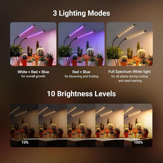 NEEWER Entry Level Version Dual Bar Grow Lights for Indoor Plants, Full Spectrum Clip Plant Growing Lamp with 80 Blue, Red, White LEDs, 3/9/12H Timer, Dimmable for Gardening Seed Starting Bonsai, N29