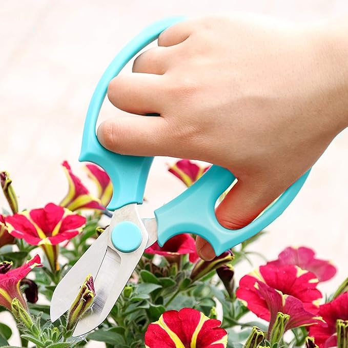 Garden Pruning Shears Scissors with Comfort Grip Handle, Premium Steel Professional Floral Scissors, Perfect for Arranging Flowers, Pruning, Trimming Plants, Gardening Tool (Blue)