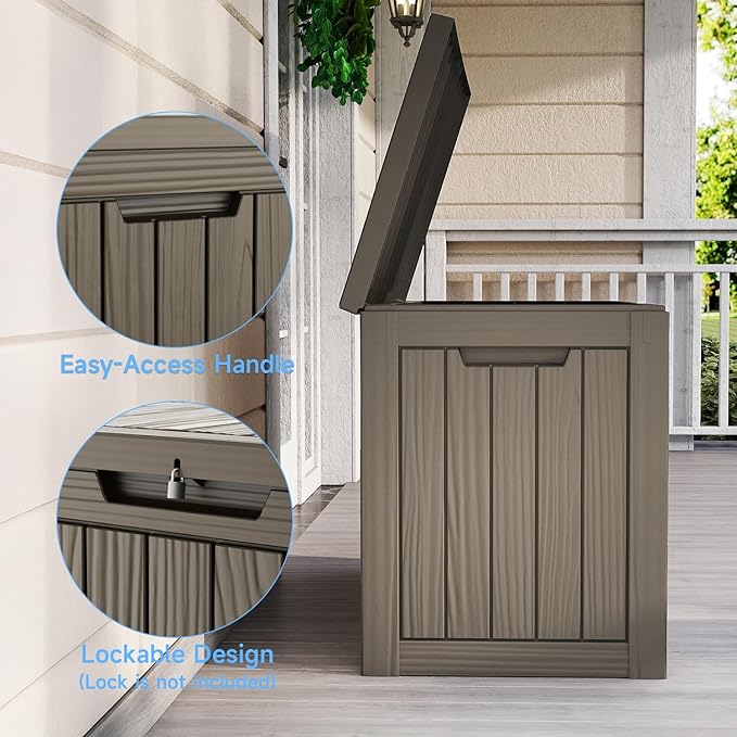 45-Gallon Outdoor Storage Box, Waterproof Deck Box for Patio Cushions, Garden Tools, Pool Accessories, Lockable Outside Storage Bin for Backyard & Deck (Grey)