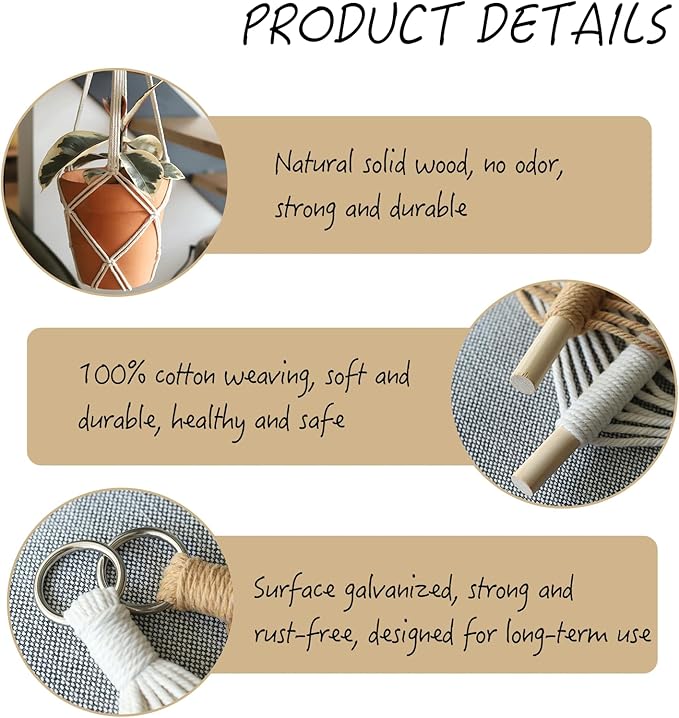 4 Pack Macrame Plant Hangers Indoor Up to 10 inch Pot, Boho Hanging Planters, Plant Holder with 8Pcs Stainless Steel Hooks (4Pcs Gray Hanger)